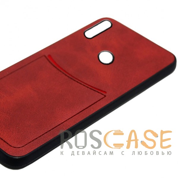 Фото Красный ILEVEL | Чехол с кожаным покрытием и с карманом-визитницей для Huawei Honor 8X