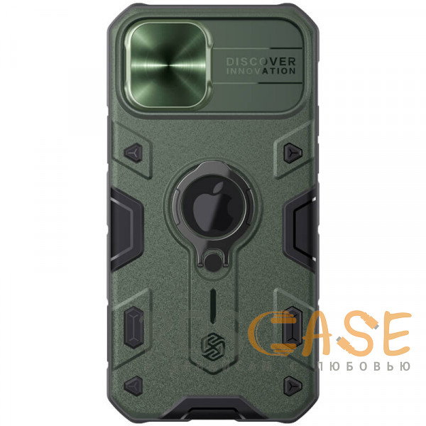 Фото Темно-зеленый Nillkin CamShield Armor | Противоударный чехол с защитой камеры и кольцом для iPhone 12 Pro Max с отверстием под лого