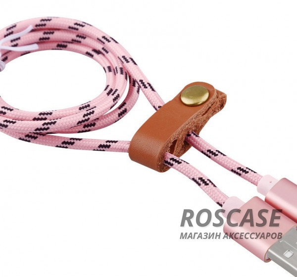 Изображение Розовый / Rose Gold Дата кабель lightning для iPhone 5/5s/SE/6/6 Plus/6s/6s Plus /7/7Plus плетеный Earldom 1m с клипсой