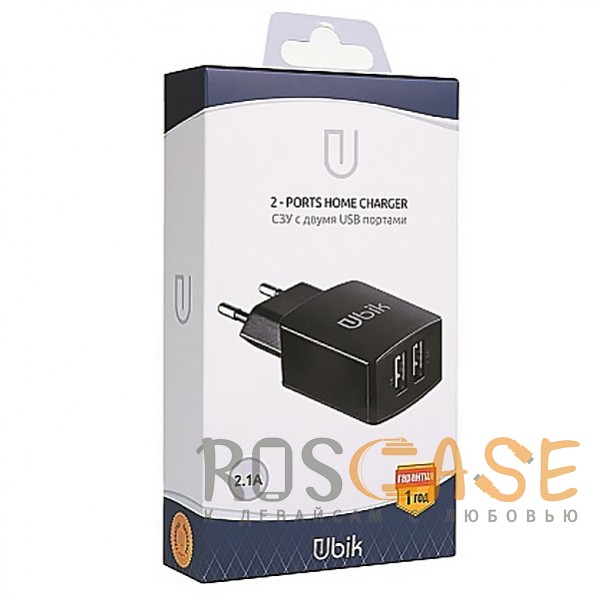 Изображение Черный Ubik | Сетевое зарядное устройство с двумя USB разъемами (2.1A)