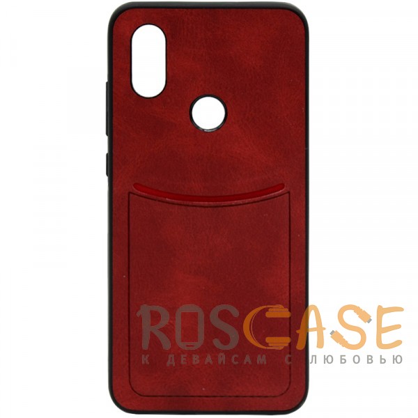 Фото Красный ILEVEL | Чехол с кожаным покрытием и с карманом-визитницей для Xiaomi Mi 6X / Mi A2
