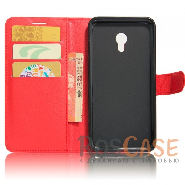 Фото Красный Wallet | Кожаный чехол-кошелек с внутренними карманами для Meizu M5