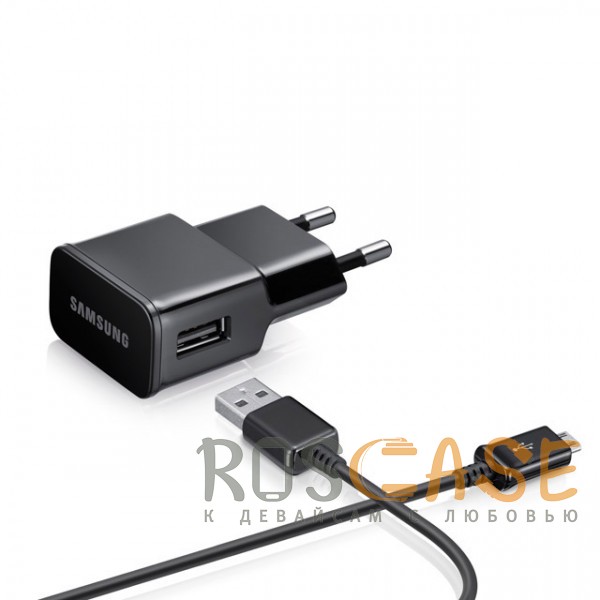 Фото Черный Samsung | Сетевое зарядное устройство с кабелем microUSB в комплекте (100 см)