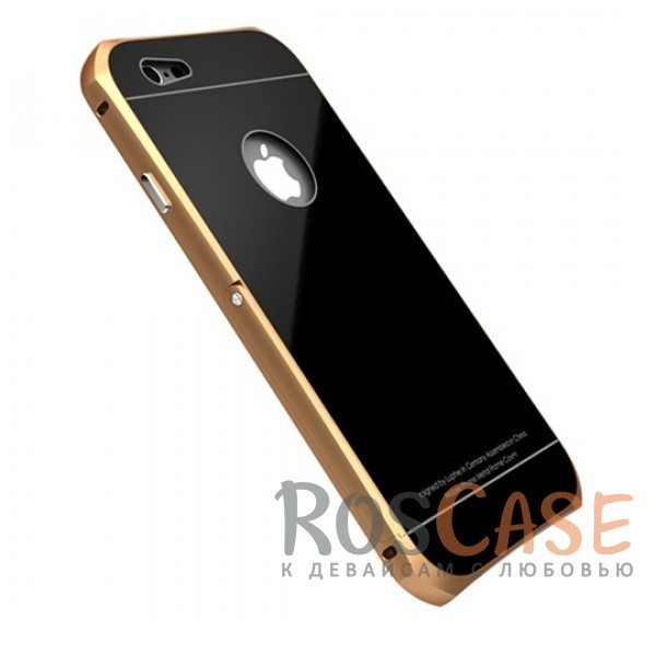 

LUPHIE | Металлический бампер для Apple iPhone 6/6s 4.7" с глянцевой панелью и подставкой (Золотой / Черный)