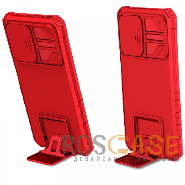 Фотография Красный CamShield Holder | Противоударный чехол-подставка для Xiaomi Redmi Note 12 5G / Poco X5 с защитой камеры