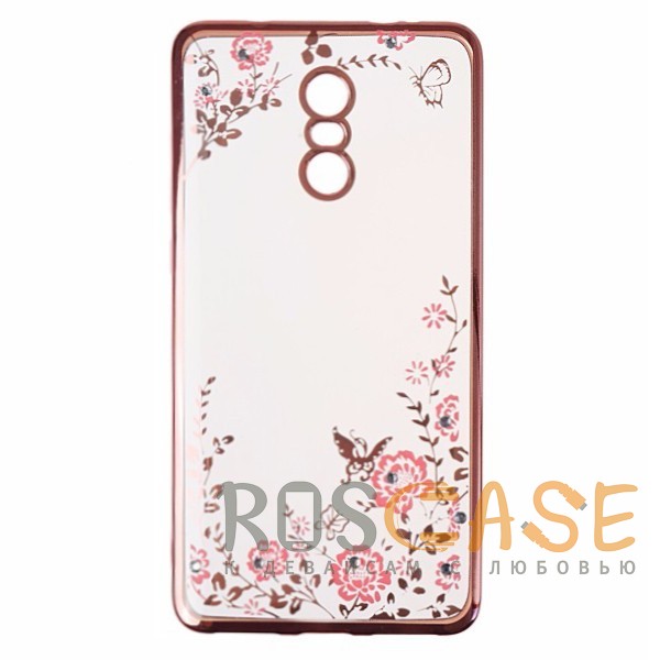 Фото Розовый золотой/Розовые цветы Прозрачный чехол со стразами для Xiaomi Redmi Pro с глянцевым бампером
