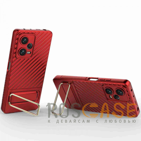 Фотография Красный Чехол с защитой камер, подставкой и микрофиброй для Xiaomi Redmi Note 12 Pro Plus