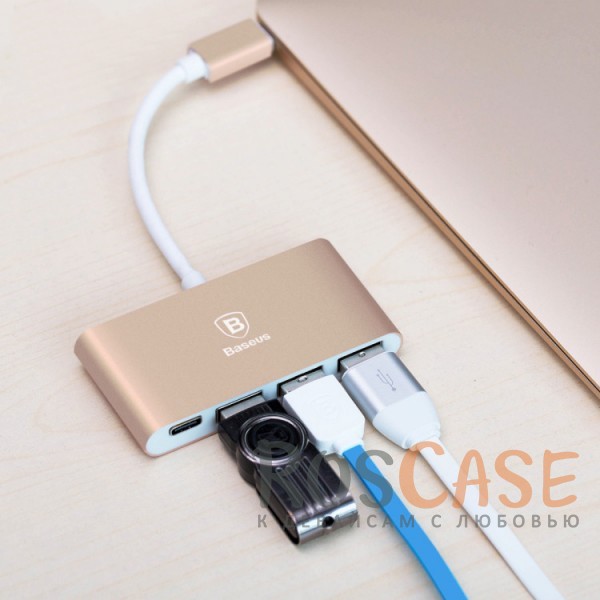 Фото Золотой Переходник Baseus Sharp Series (Type-C To Type-C + USB 3.0 HUB Adapter)