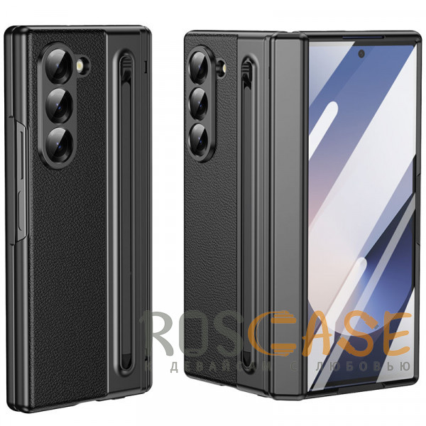 Фото Черный Чехол 3D с кожаной вставкой и стилусом для Samsung Galaxy Z Fold 6