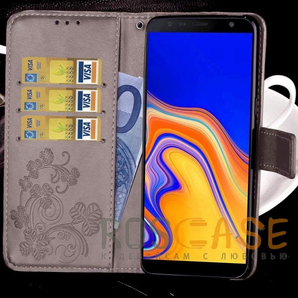 Изображение Серый Чехол-книжка с узорами на магнитной застёжке для Samsung Galaxy J4 Plus (2018)