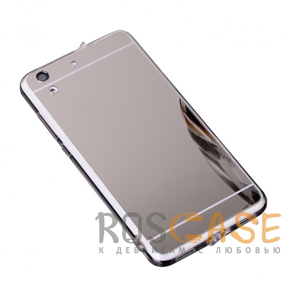 Фотография Серебряный Металлический бампер для Huawei Y6 II с зеркальной вставкой