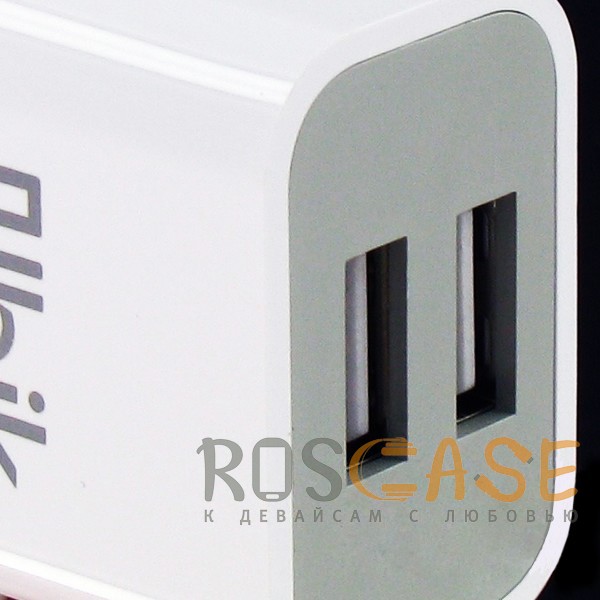 Изображение Белый Ubik| Сетевое зарядное устройство с кабелем microUSB и двумя разъемами USB (1А)