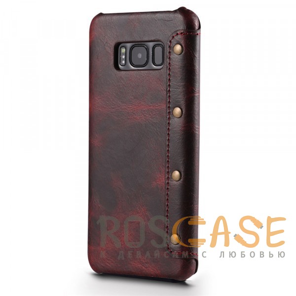 Фото Премиальный матовый чехол-книжка из натуральной кожи с металлическими заклепками и внутренним карманом для Samsung G950 Galaxy S8 (Бордовый) (Уценка)