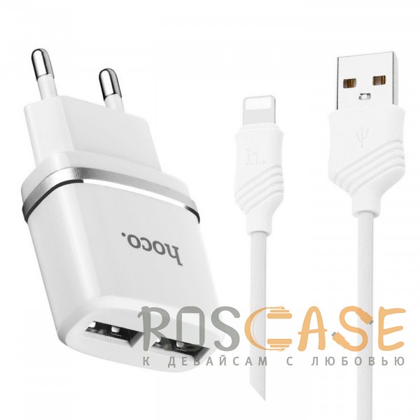 

HOCO C12 | Сетевое зарядное устройство с двумя разъемами USB (2.1А) и кабелем Lightning