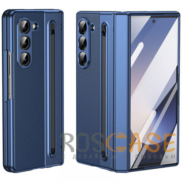 Фото Темно-синий Чехол 3D с кожаной вставкой и стилусом для Samsung Galaxy Z Fold 5