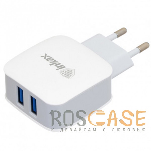 Фото Белый Inkax CD-28 | Сетевое зарядное устройство на два выхода USB (2,1А) + кабель MicroUSB