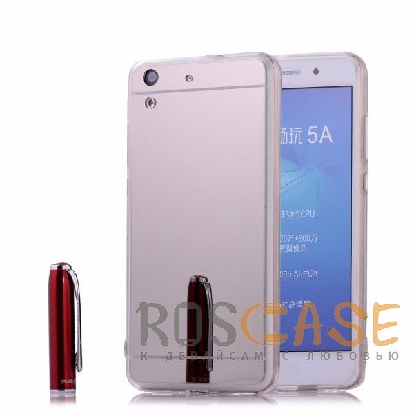 Изображение Серебряный Металлический бампер для Huawei Y6 II с зеркальной вставкой