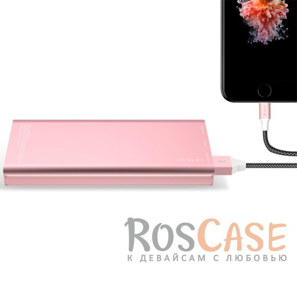 Фотография Розовый Портативное зарядное устройство 10000mAh 2 USB с функцией быстрой зарядки и кабелем в комплекте