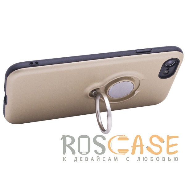 Фото Золотой Deen | Матовый чехол для Apple iPhone 7 / 8 (4.7") с креплением под магнитный держатель и кольцом-подставкой