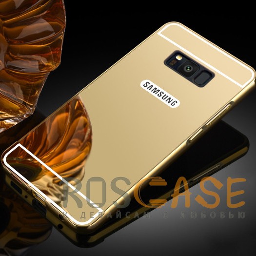 Фото Золотой Металлический чехол бампер для Samsung G955 Galaxy S8 Plus с зеркальной вставкой