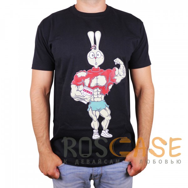 Фото Черный Muscle Rabbit | Мужская футболка со спортивным принтом "Кролик - Винни Пух"