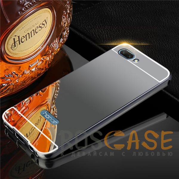 Фото Черный Металлический бампер для Huawei Honor 10 с зеркальной вставкой