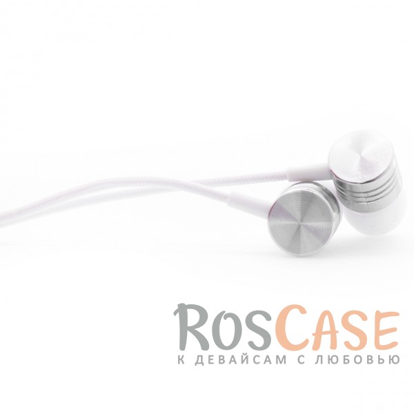Фото Белый Headset EF-E4 | Вакуумные наушники с плетеным кабелем и микрофоном
