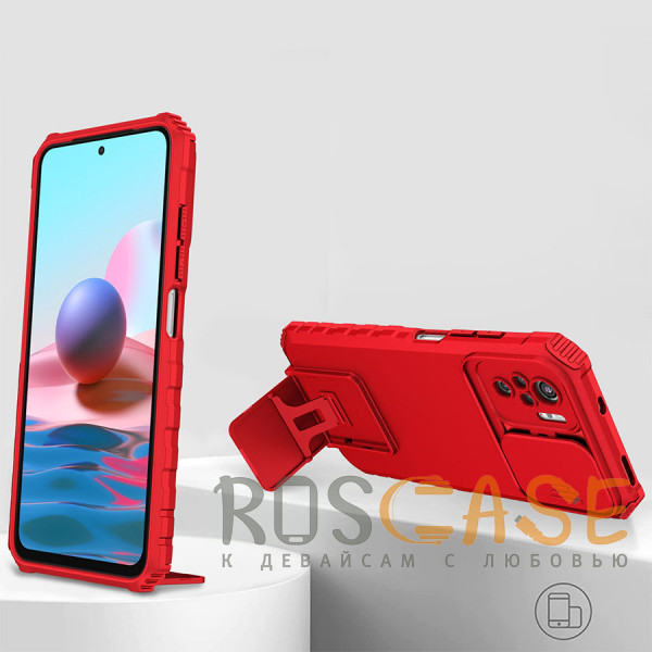 Фотография Красный CamShield Holder | Противоударный чехол-подставка для Xiaomi Redmi Note 10 / 10s / Poco M5s с защитой камеры