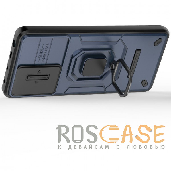Фотография Темно-синий Transformer Ring Holder | Противоударный чехол с кольцом и шторкой камеры для Xiaomi Redmi Note 12 Turbo / Poco F5