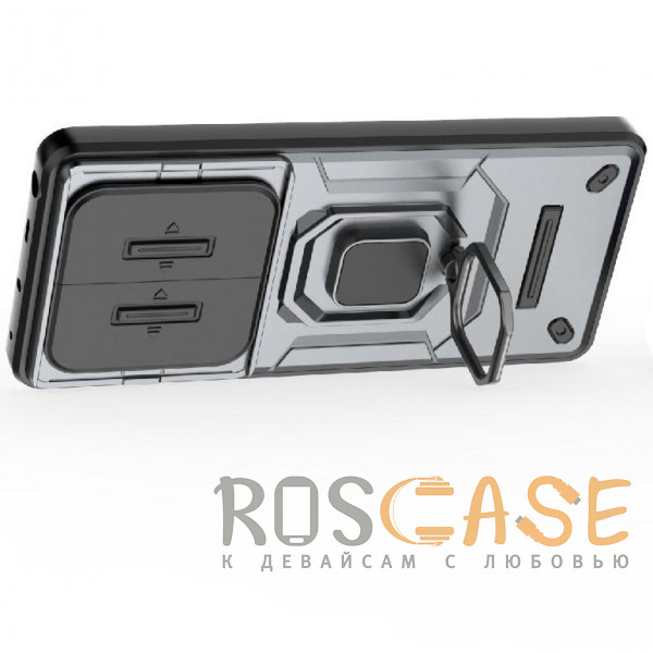 Фотография Серый Transformer Ring Holder | Противоударный чехол с кольцом и шторкой камеры для Xiaomi Redmi Note 14 Pro 4G