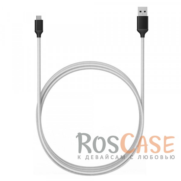 Фотография Белый Дата кабель в текстильной оплетке USB to MicroUSB