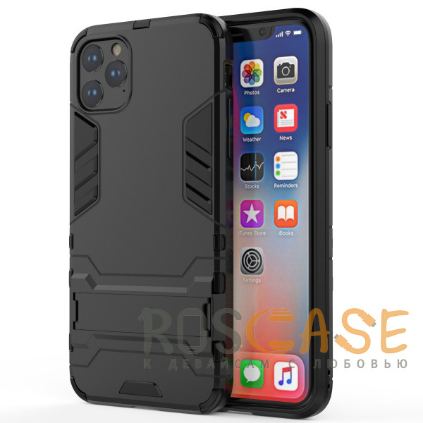 Фото Черный Transformer | Противоударный чехол-подставка для iPhone 12 / 12 Pro с мощной защитой корпуса