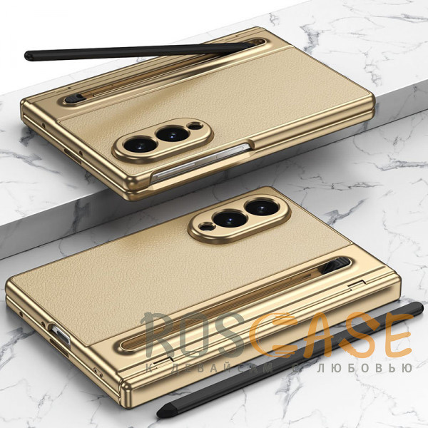 Фотография Золотой Чехол 3D с кожаной вставкой и стилусом для Samsung Galaxy Z Fold 8
