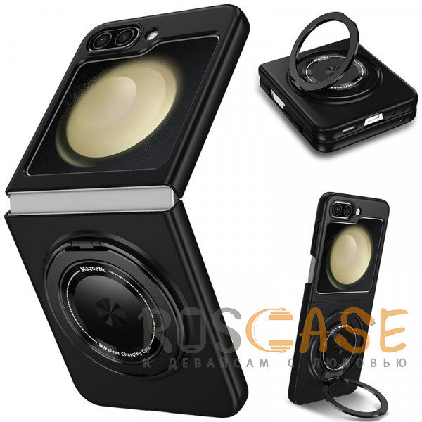 Фото Черный Matte Shield Ring | Тонкий пластиковый чехол с кольцом Magsafe для Samsung Galaxy Z Flip 5