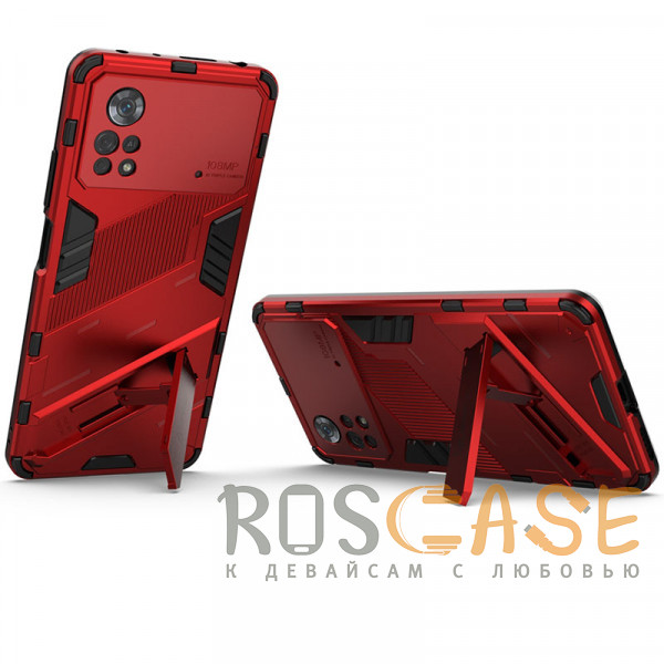 Фотография Красный Megatron | Противоударный чехол-подставка для Xiaomi Poco X4 Pro 5G с защитой камеры