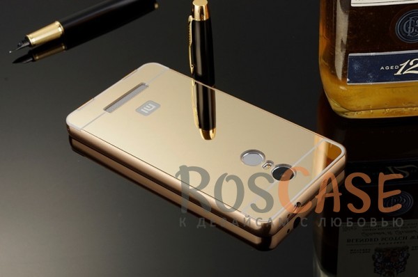 Фотография Золотой Металлический бампер для Xiaomi Redmi Note 3 / Pro с зеркальной вставкой