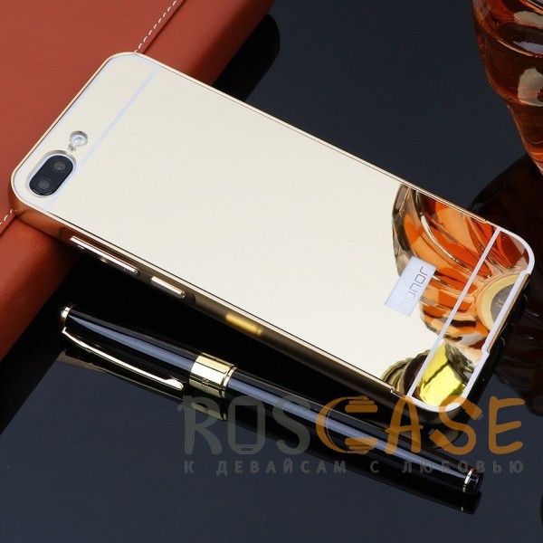 Фотография Золотой Металлический бампер для Huawei Honor 10 с зеркальной вставкой