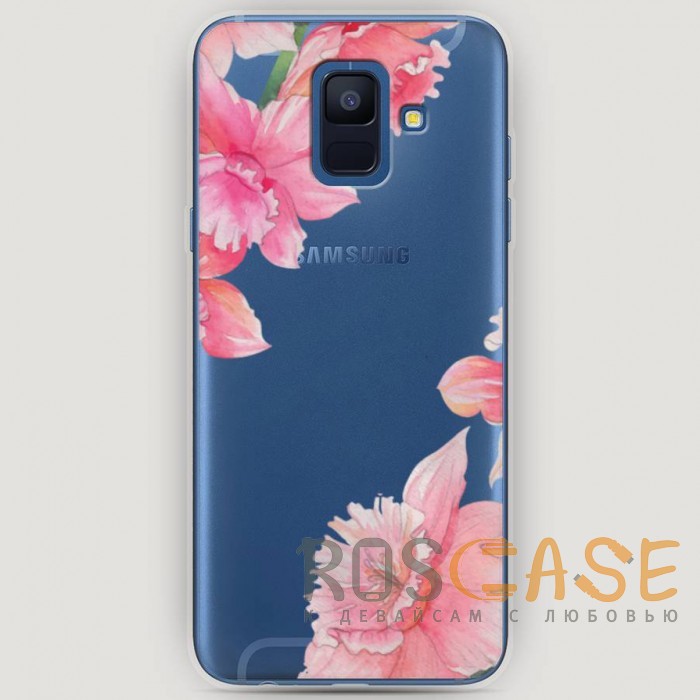 Фото RosCase | Силиконовый чехол Розовые цветочные уголки на Samsung Galaxy A6 (2018)