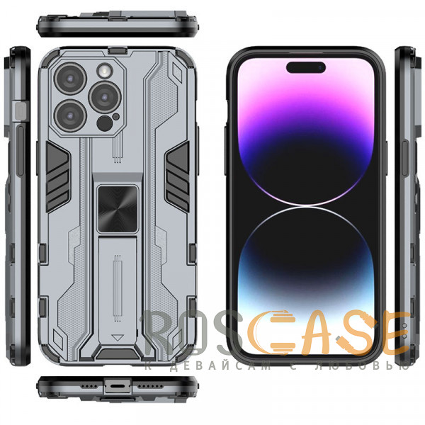 Изображение Серый Galvatron | Противоударный чехол-подставка для iPhone 14 Pro Max с защитой камеры