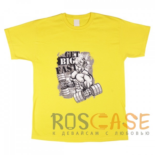 Изображение Желтый Muscle Rabbit | Мужская футболка с принтом качка "Get big fast"