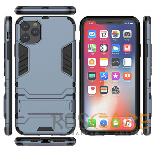 Фото Синий Transformer | Противоударный чехол-подставка для iPhone 12 / 12 Pro с мощной защитой корпуса
