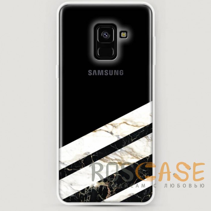 Фото RosCase | Силиконовый чехол Черно-белый мрамор половинка на Samsung A530 Galaxy A8 (2018)