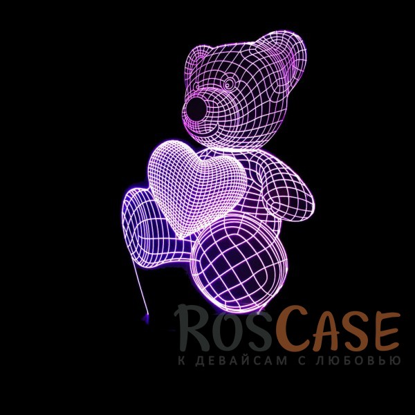 Фотография Мишка с сердечком Светодиодный 3D светильник-ночник с проекцией объемного изображения "Мишка с сердечком"