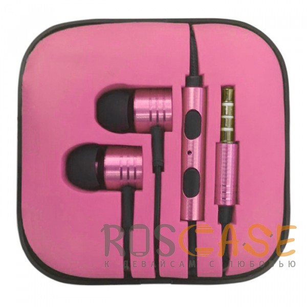 Фото Розовый JX | Металлические наушники с плетеным проводом и пультом