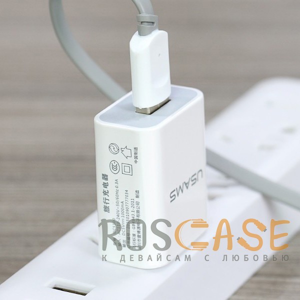 Фото Белый USAMS UTU KIT | Сетевое зарядное устройство (USB 2.1A) + кабель MicroUSB