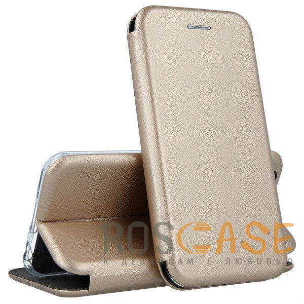 Фото Золотой Open Color | Кожаный чехол-книжка для Samsung Galaxy J3 (2016) J310 с функцией подставки и магнитом