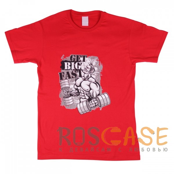 Изображение Красный Muscle Rabbit | Мужская футболка с принтом качка "Get big fast"
