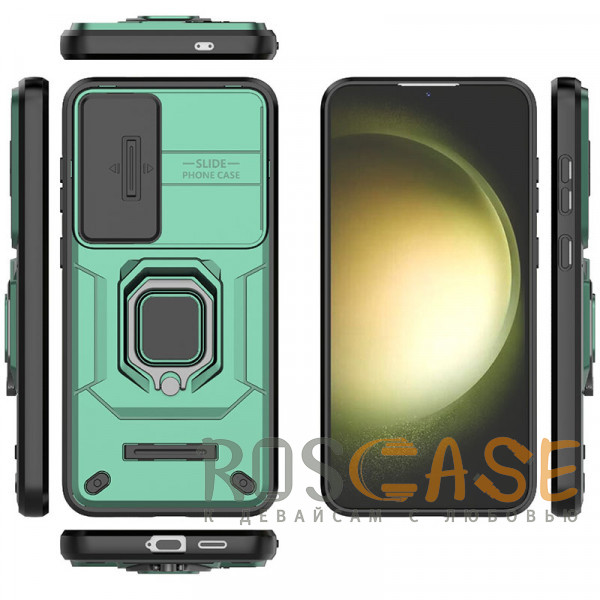 Изображение Зеленый Transformer Ring Holder | Противоударный чехол с кольцом и шторкой камеры для Samsung Galaxy S24 Plus