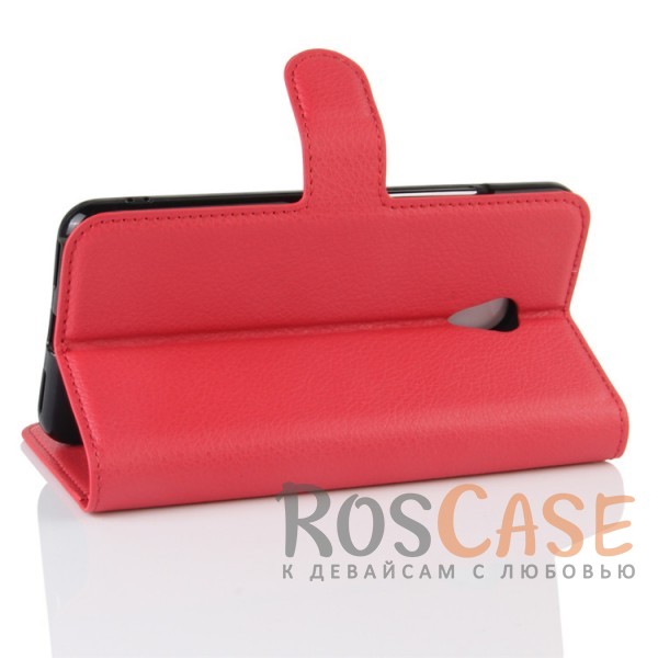 Фото Красный Кожаный чехол бумажник с магнитом и с функцией подставки для Meizu M5c
