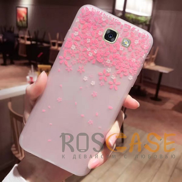 Фото Цветы Розовый Силиконовый матовый чехол с принтом для Samsung A520 Galaxy A5 (2017)